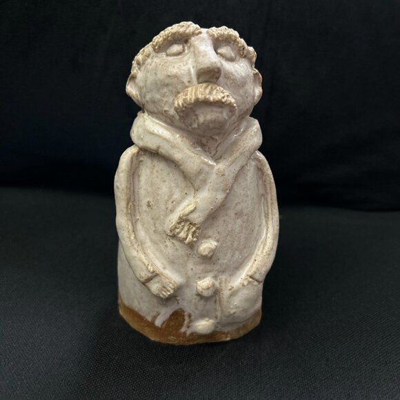 Handmade Glazed Clay Terracotta Man Figurine Sculpture Signed Folk Art Pottery - Picture 2 of 16